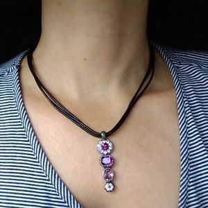 Amethyst SWAROVSKI Crystal Pendant/ Black Leather